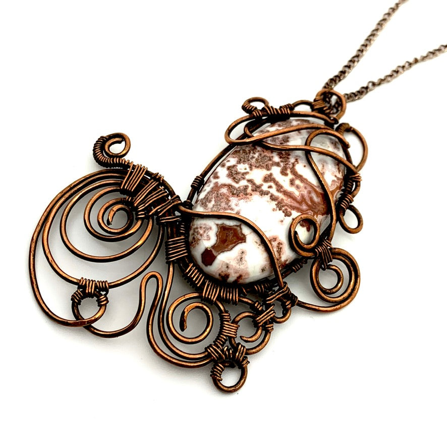 Storm Dancer's Soul - Crazy Lace Agate Copper Wire Wrapped Pendant