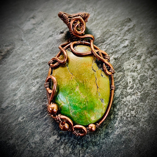 Copper Wire Wrapped Serpentine Necklace