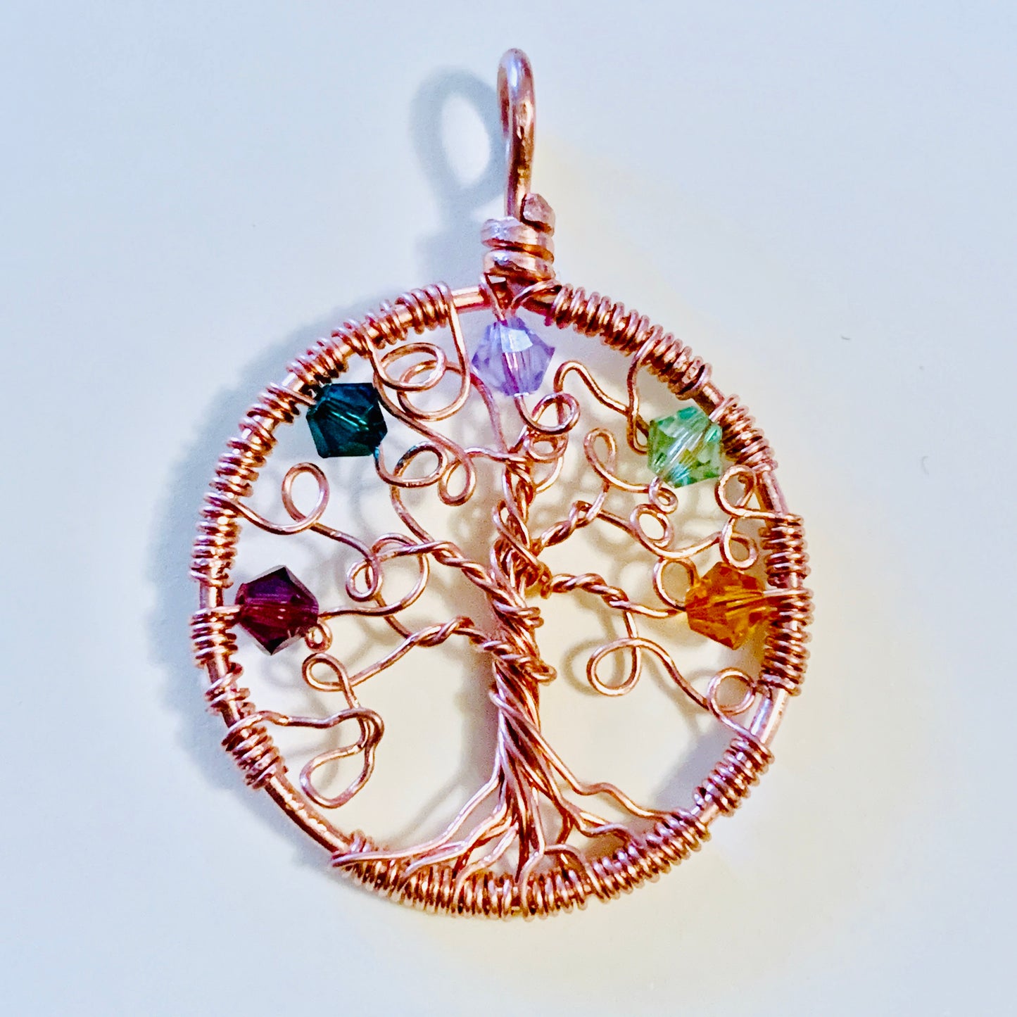 Wire Wrapped Birthstone Family Tree Necklace ~ Sterling Silver/Copper