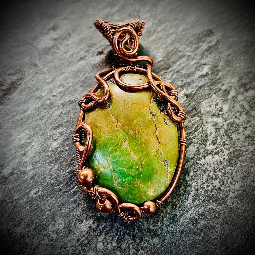 Copper Wire Wrapped Serpentine Necklace