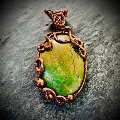 Copper Wire Wrapped Serpentine Necklace