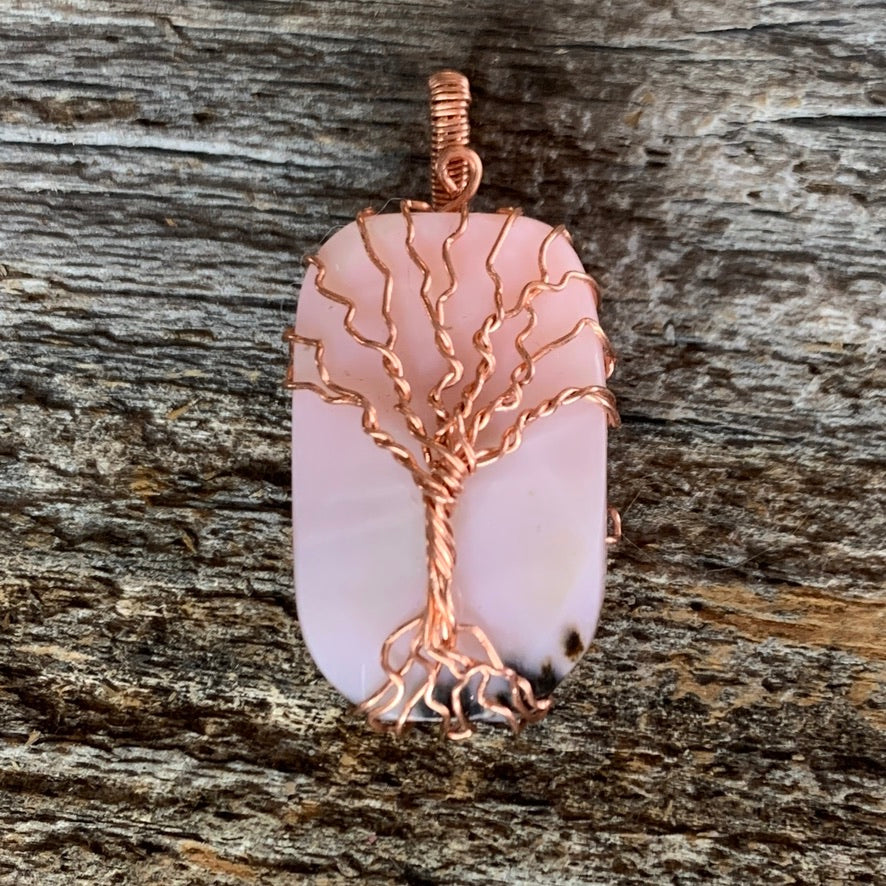 Pink Opal Copper Tree of Life Necklace