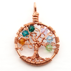Wire Wrapped Birthstone Family Tree Necklace ~ Sterling Silver/Copper