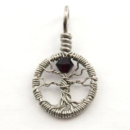 Delicate Garnet Crystal Tree of Life Pendant ~ January Birthstone